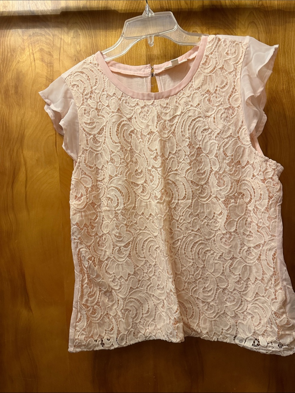 Maison Jules Lace Flutter Sleeve Blouse in Light Pink